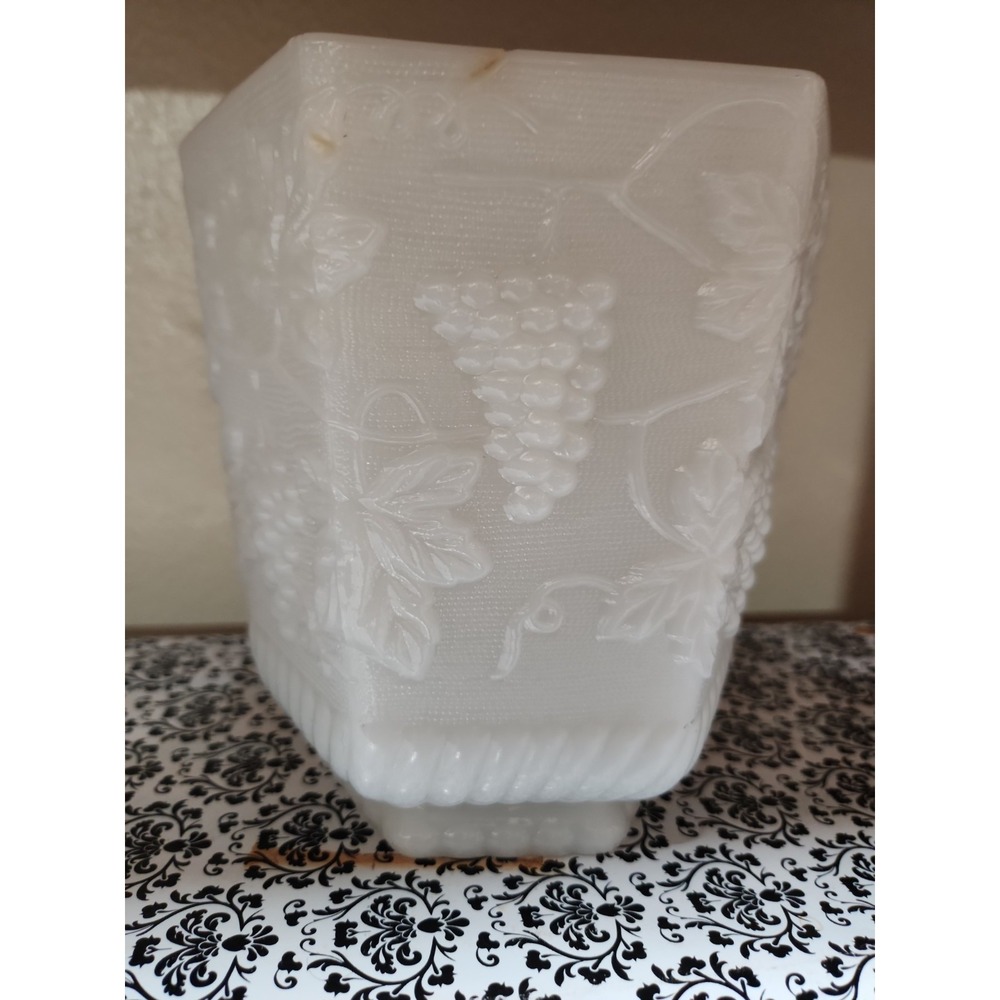 Anchor Hocking Fire King Milk Glass Hexagonal Planter With Grape And Leaf...